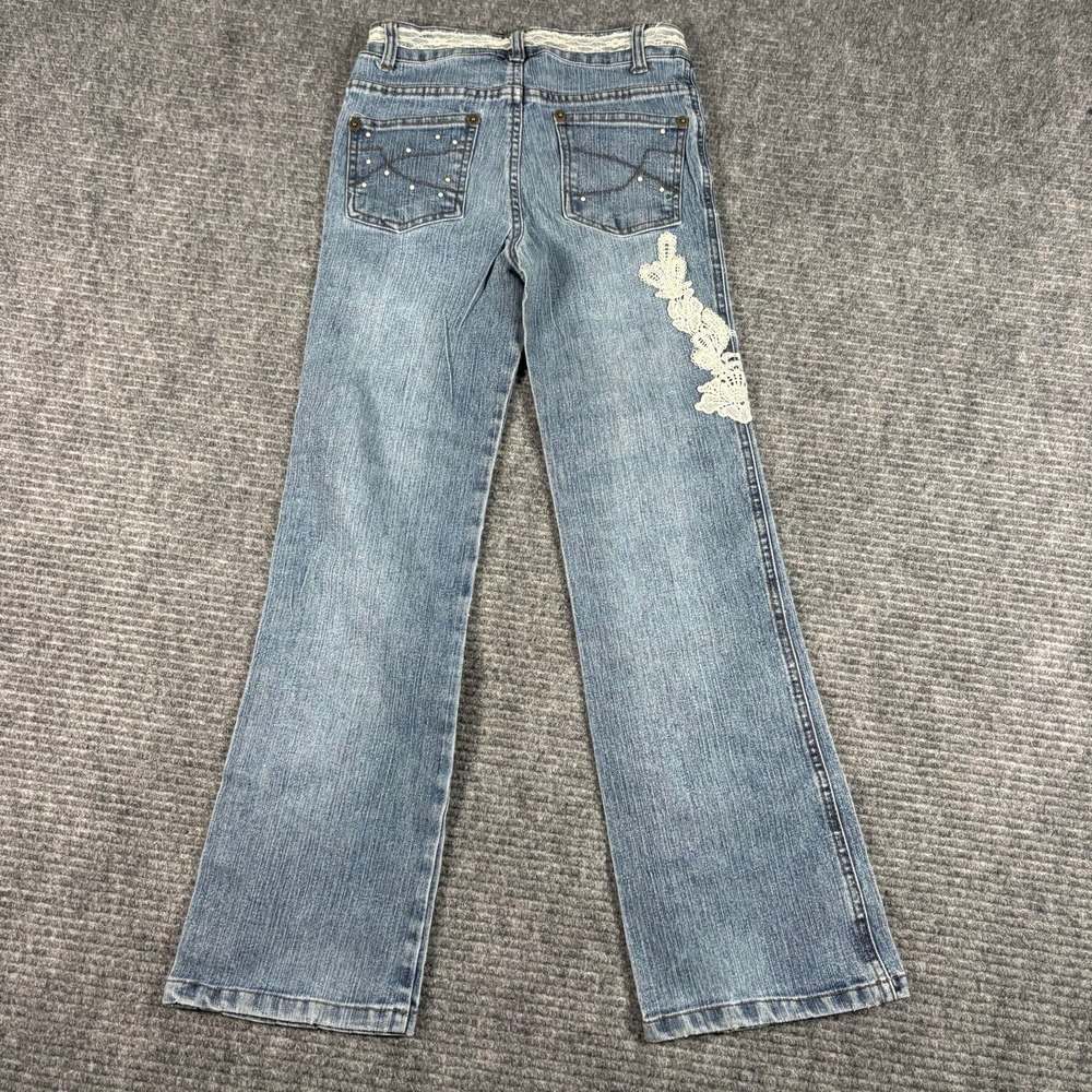 Vtg Mary-Kate and Ashley Flare Jeans Girls 8 Blue Excellent Lace Rhinestone Y2K